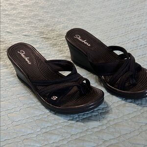 Skechers Women's Black Wedge Sandals